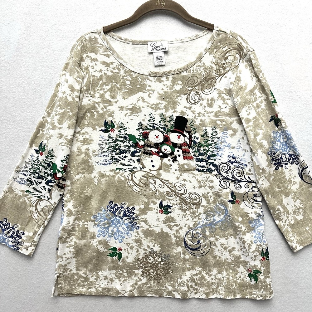 Vintage Christmas‎ Shirt L Large Snowman Studded Gunit Fashions